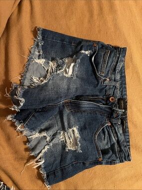 Kendall & Kylie The Icon Short- Distressed Dark Indigo Frayed Denim Shorts